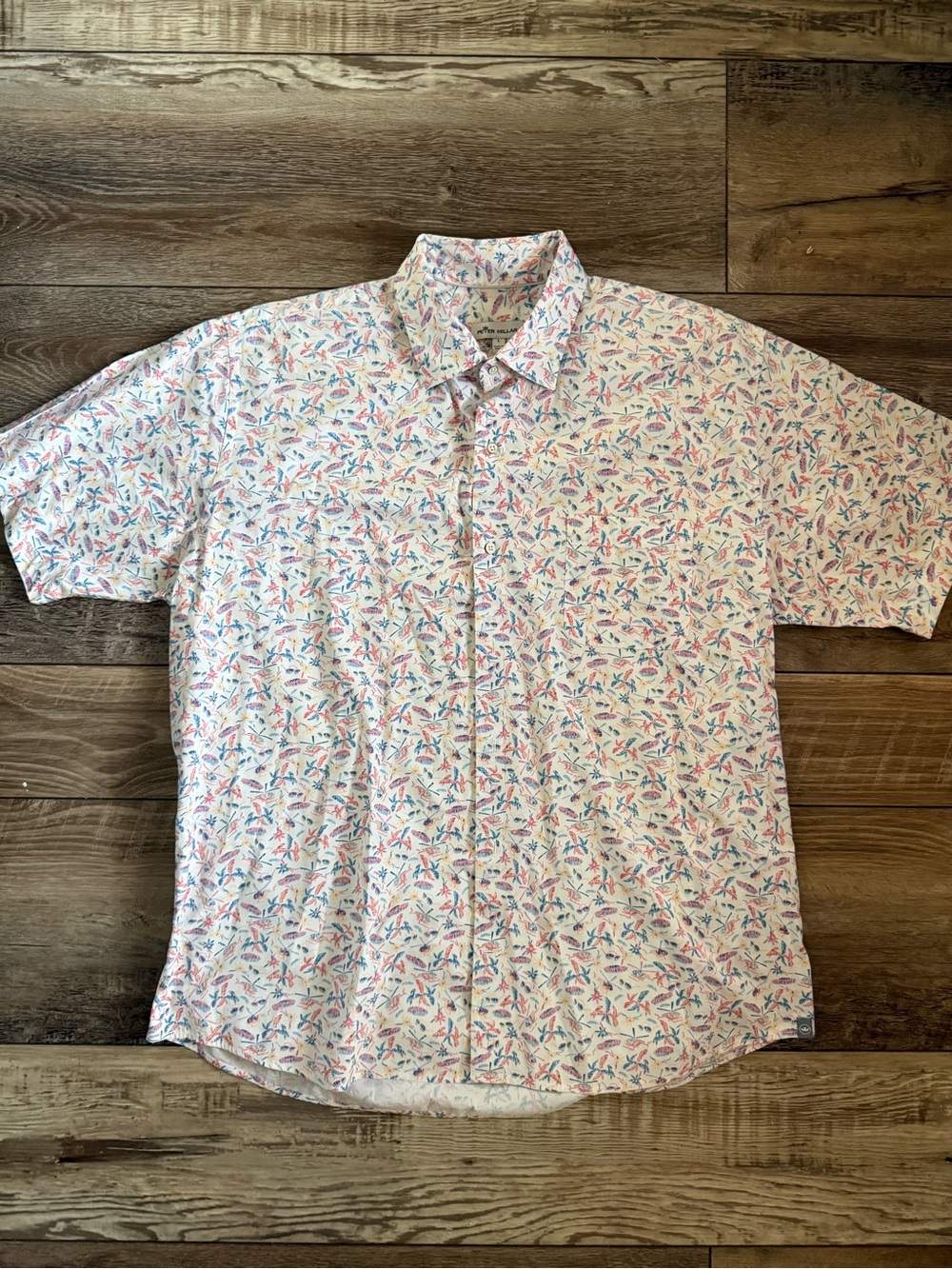Peter Millar White Short-Sleeve Button-Down Shirt with Multicolor Print